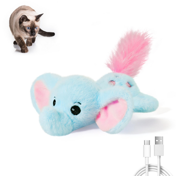 Cat Toys Flapping Elephant, Interactive Realistic Kitten Toy Stuffed with Catnip and Crinkle Paper Hangable Design