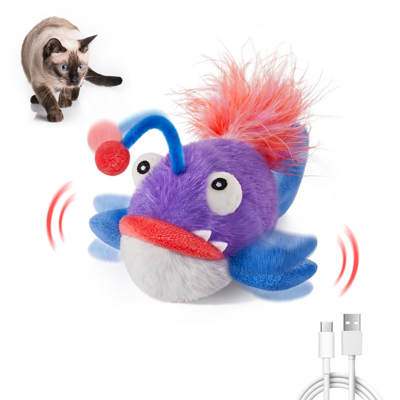 Cat Toys Flapping Fish, Interactive Hangable Realistic Anglerfish Toy Stuffed with Catnip and Crinkle Paper