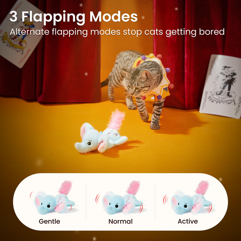 Cat Toys Flapping Elephant, Interactive Realistic Kitten Toy Stuffed with Catnip and Crinkle Paper Hangable Design