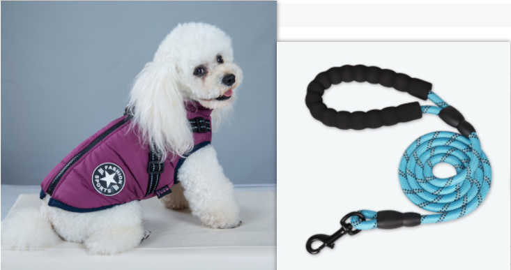 Waterproof Winter Dog Coat With Harness & Lead