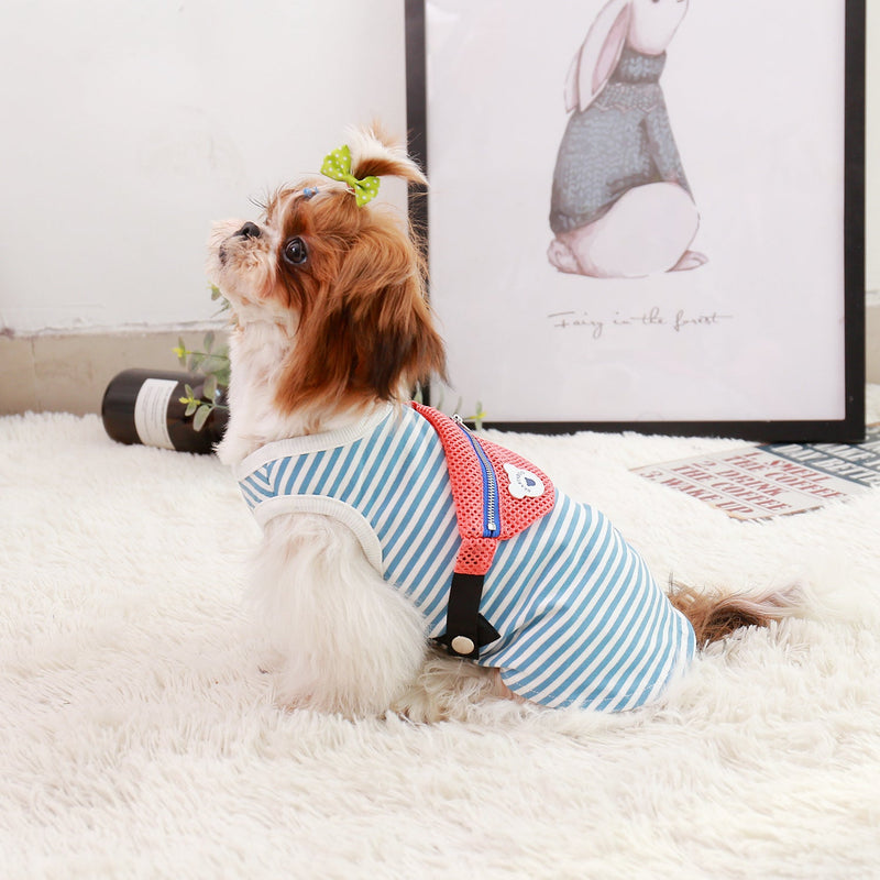 Dog Backpack Vest | Summer Cotton Striped Pet Shirt