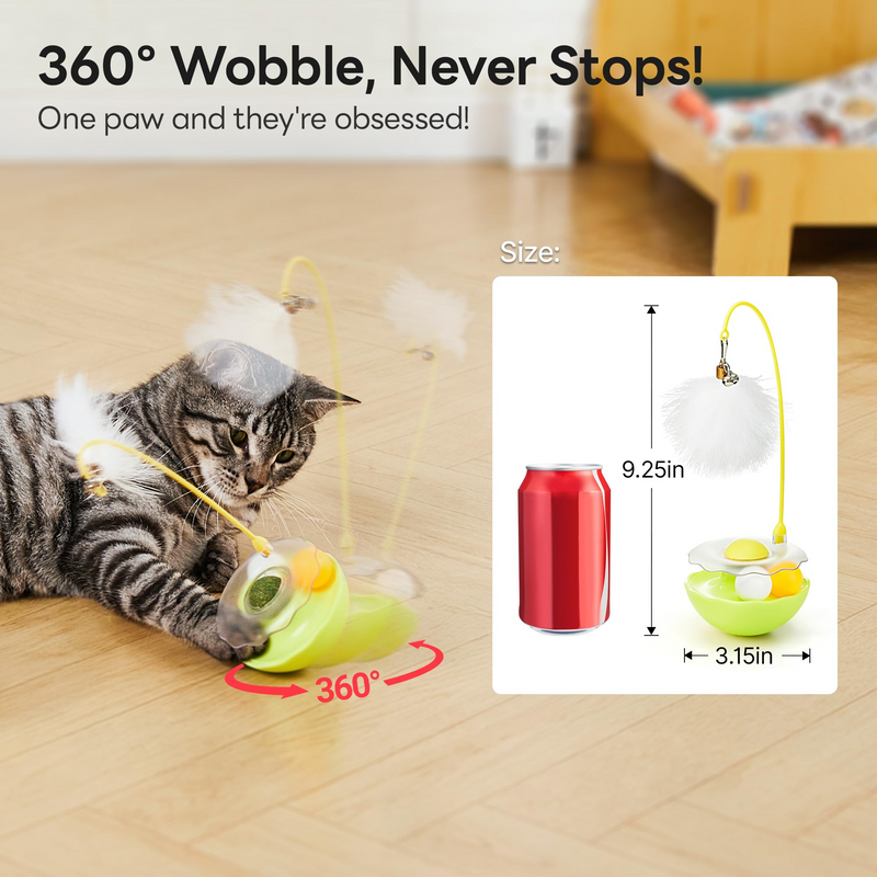 Interactive Cat Toys Exercise Wobble Base Toy for Indoor Kittens and Adult Cats, Spin Game with Track Catnip Ball and Feather Wand-Kitty Enrichment Puzzle Toy