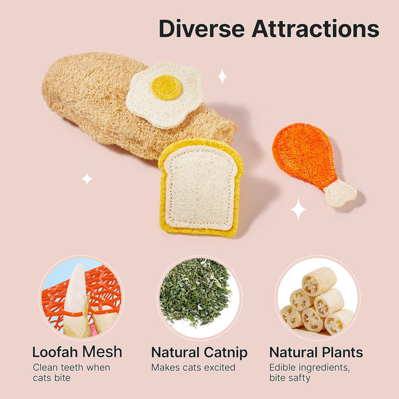 Loofah Cat Chew Toys with Catnip and Silvervine,3PCS Interactive Kitten Loofa Dental Teething and Biting Catnip Toys