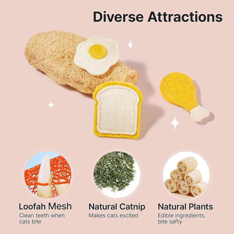 Potaroma Loofah Cat Chew Toys with Catnip and Silvervine, 3PCS Interactive Kitten Loofa Dental Toys