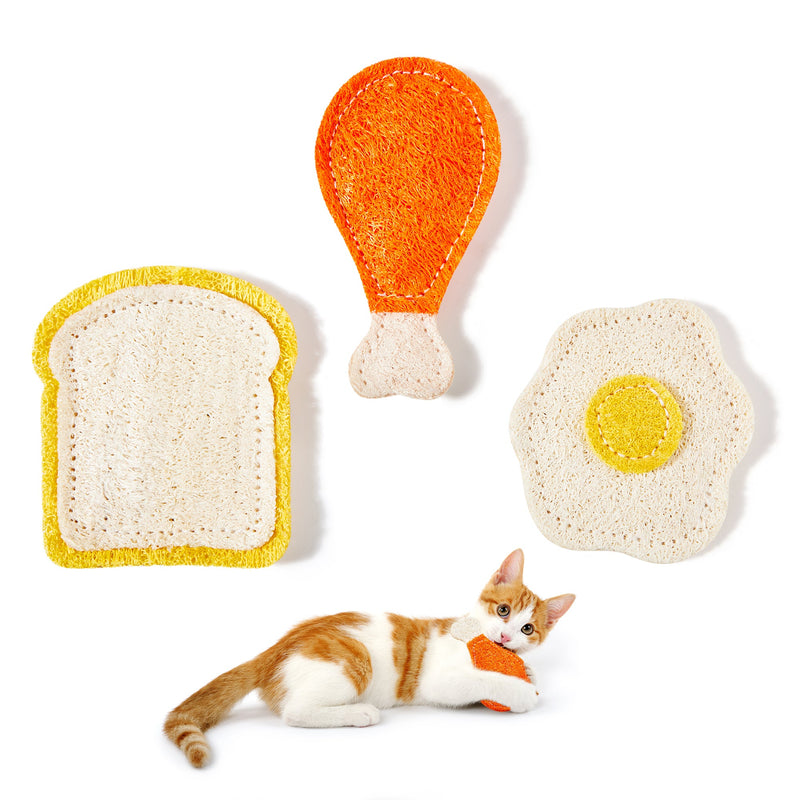 Loofah Cat Chew Toys with Catnip and Silvervine,3PCS Interactive Kitten Loofa Dental Teething and Biting Catnip Toys