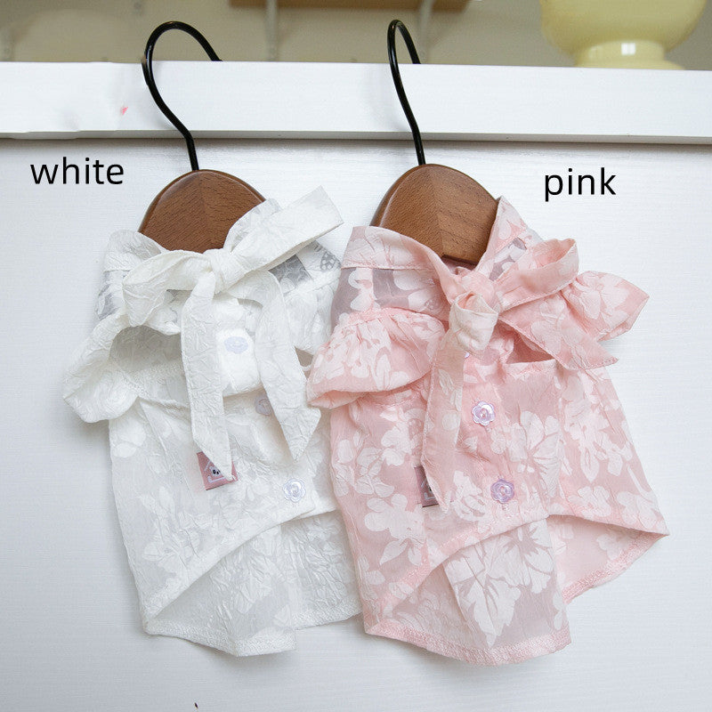 Tie Bow Pet Dress | Elegant Ribbon Collar Outfit for Small Dogs & Cats