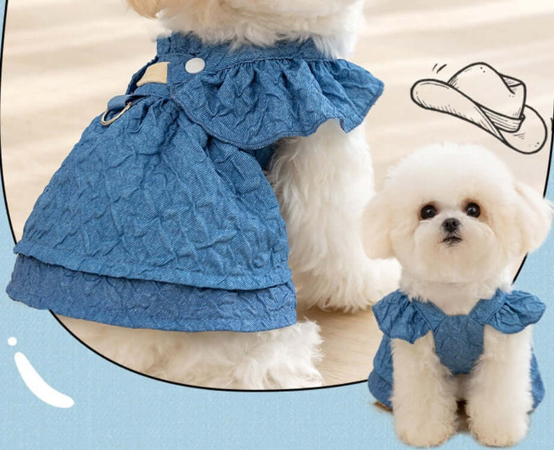 Elegant Denim Suspender Dog Dress – Small Dog Outfits | Mello & Co.