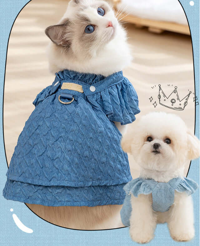 Elegant Denim Suspender Dog Dress – Small Dog Outfits | Mello & Co.