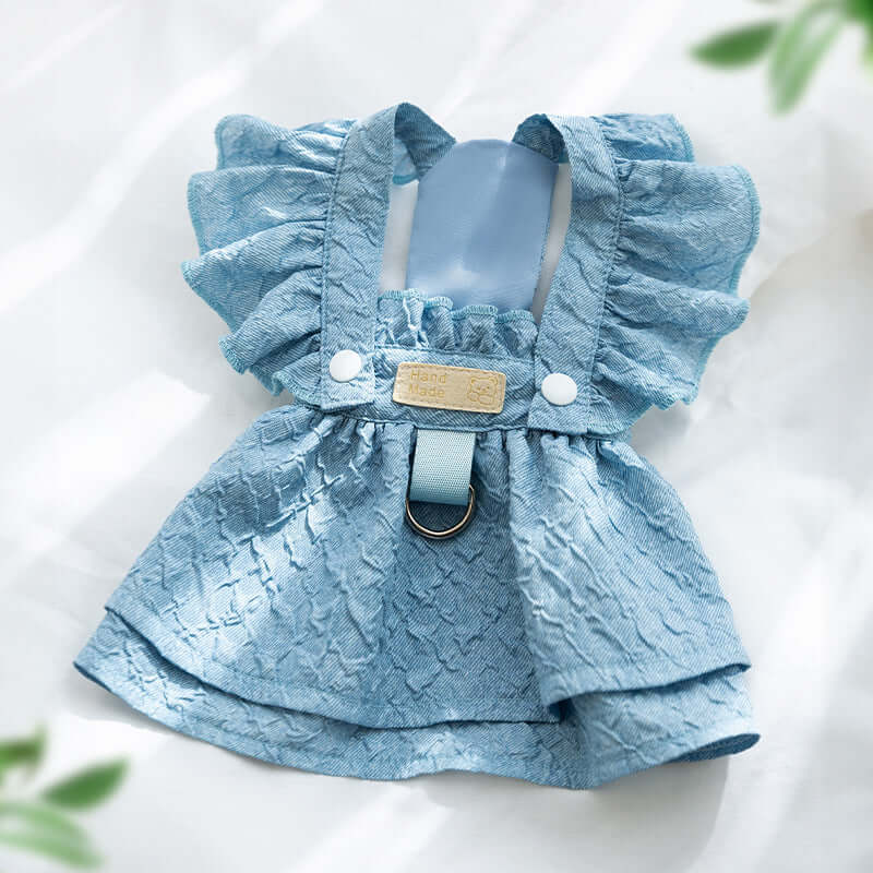 Elegant Denim Suspender Dog Dress – Small Dog Outfits | Mello & Co.